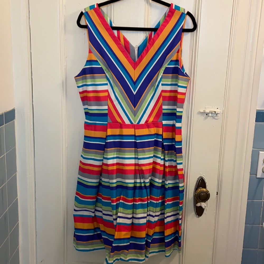 Eva Rose NWOT sleeveless pleated skirt rainbow dress XL